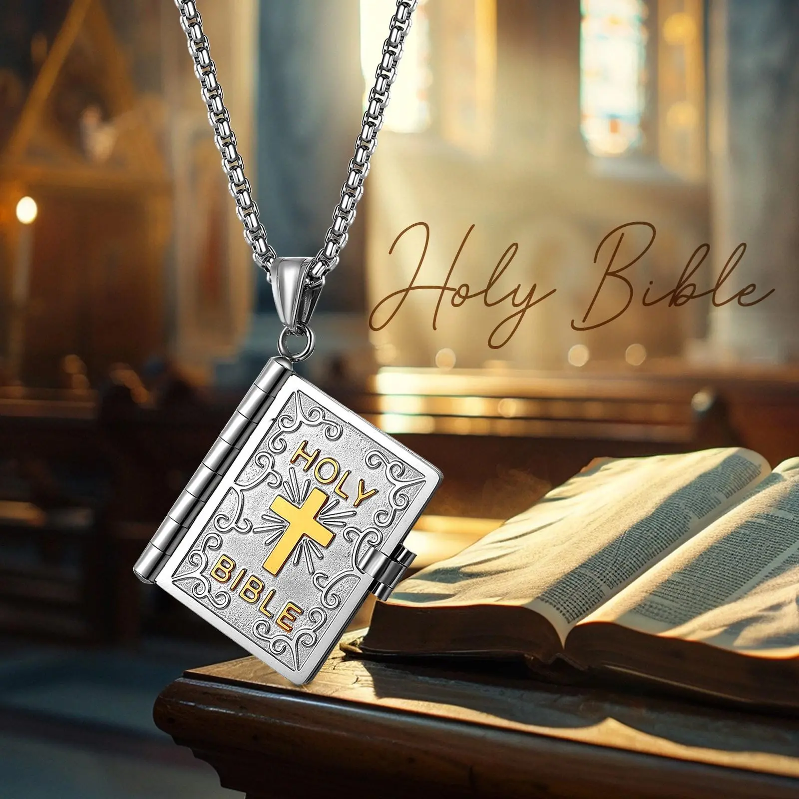 Stainless Steel Cross Pendant Necklace for Christian Women, Faith-Inspired Openable Bible Locket, Hypoallergenic Chain Jewelry Birthday Gift, Chain Jewelry Necklaces, Faith-Based Fashion, Cross Design Necklace, Dainty Faith Jewelry