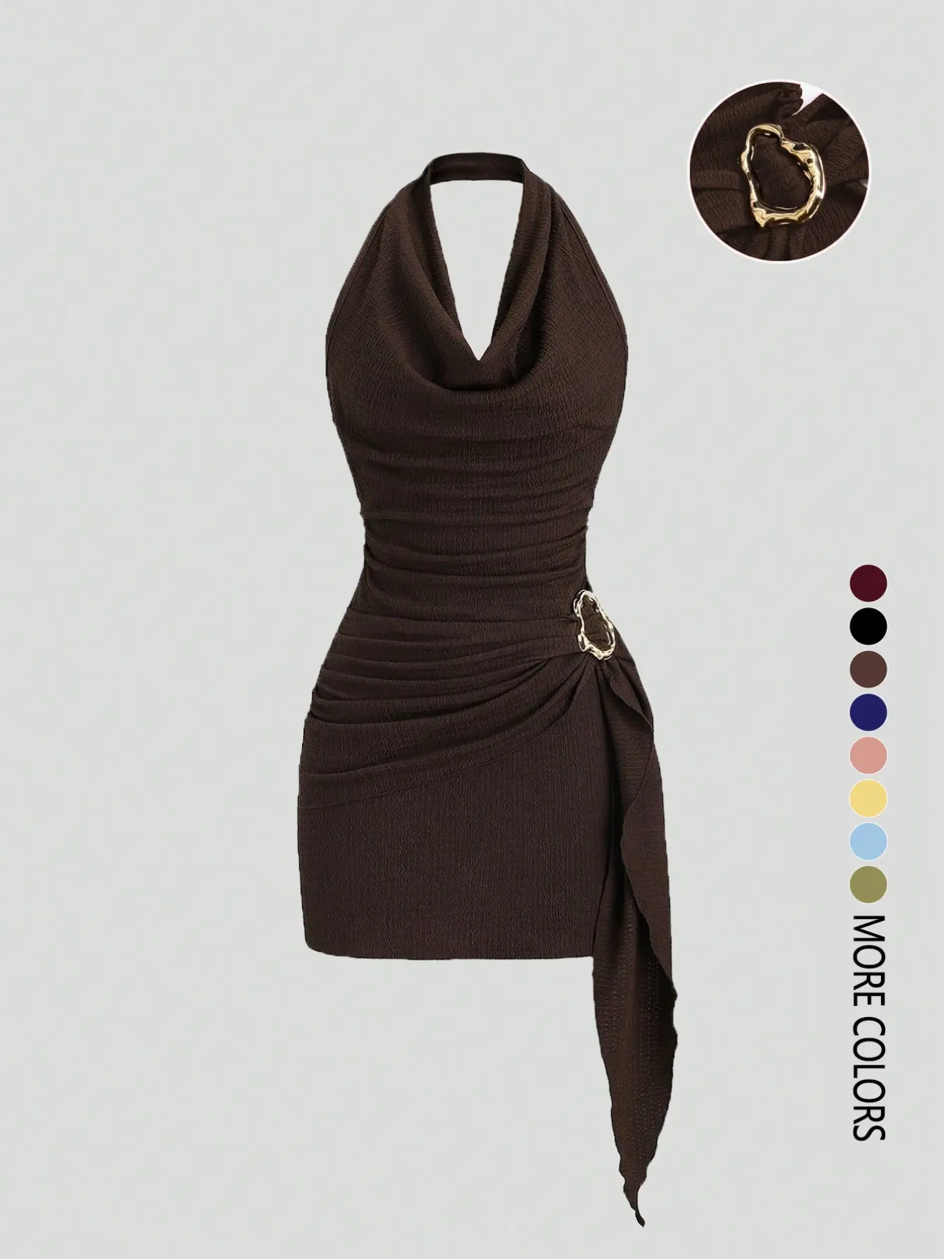 Solid Color Halter Neck Sleeveless Backless Slim Fit Ruched Dress, Business Dress, Chic Minimalist Casual Office Wear for Women, Elegant Slim Fitting & Comfortable for Daily Use