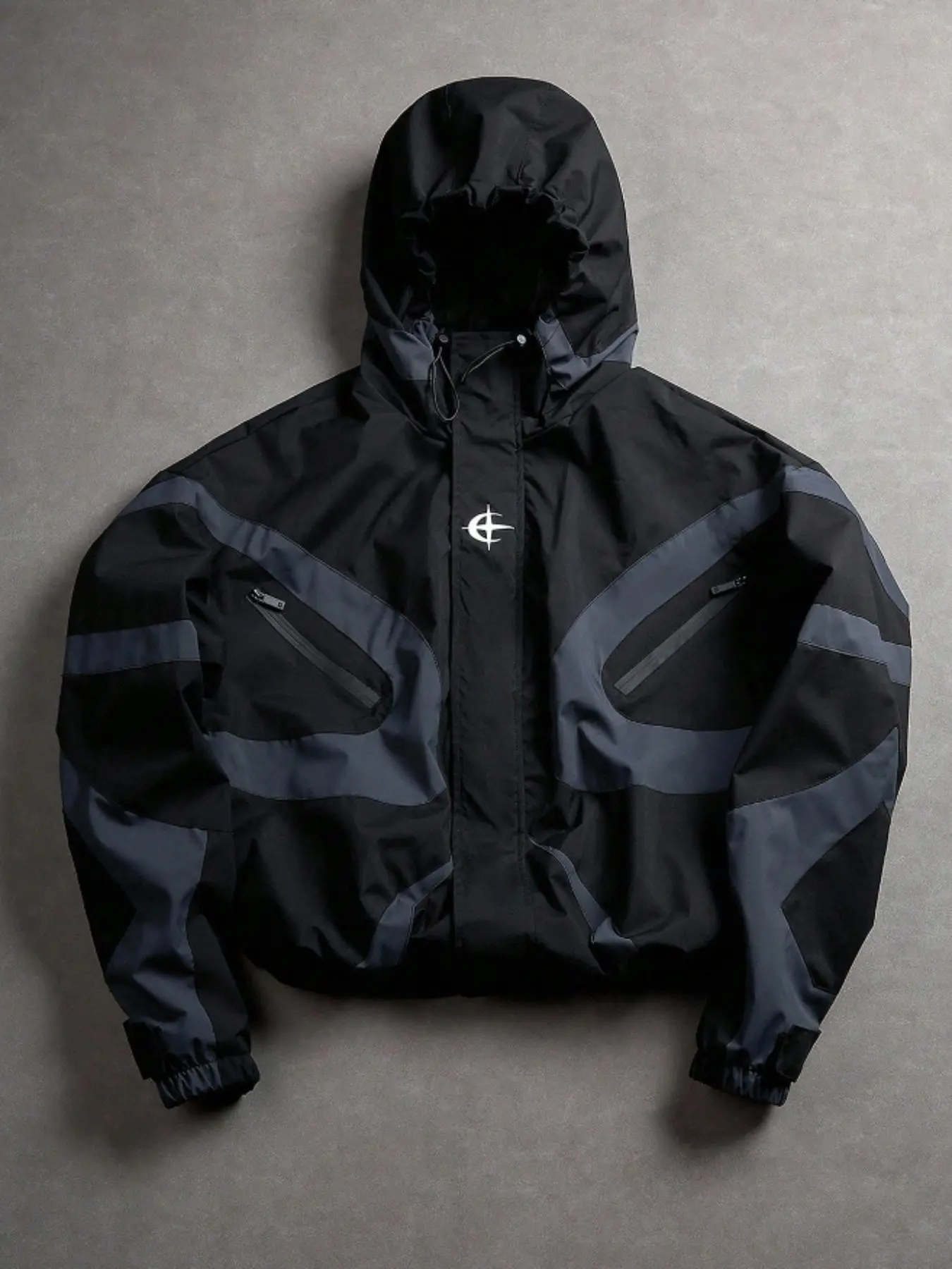 Men's Functional Colorblock Hooded Jacket, Spring & Fall Windproof Zipper Coat, Casual Loose-Fit Outdoor Streetwear, Multi-Pocket Design