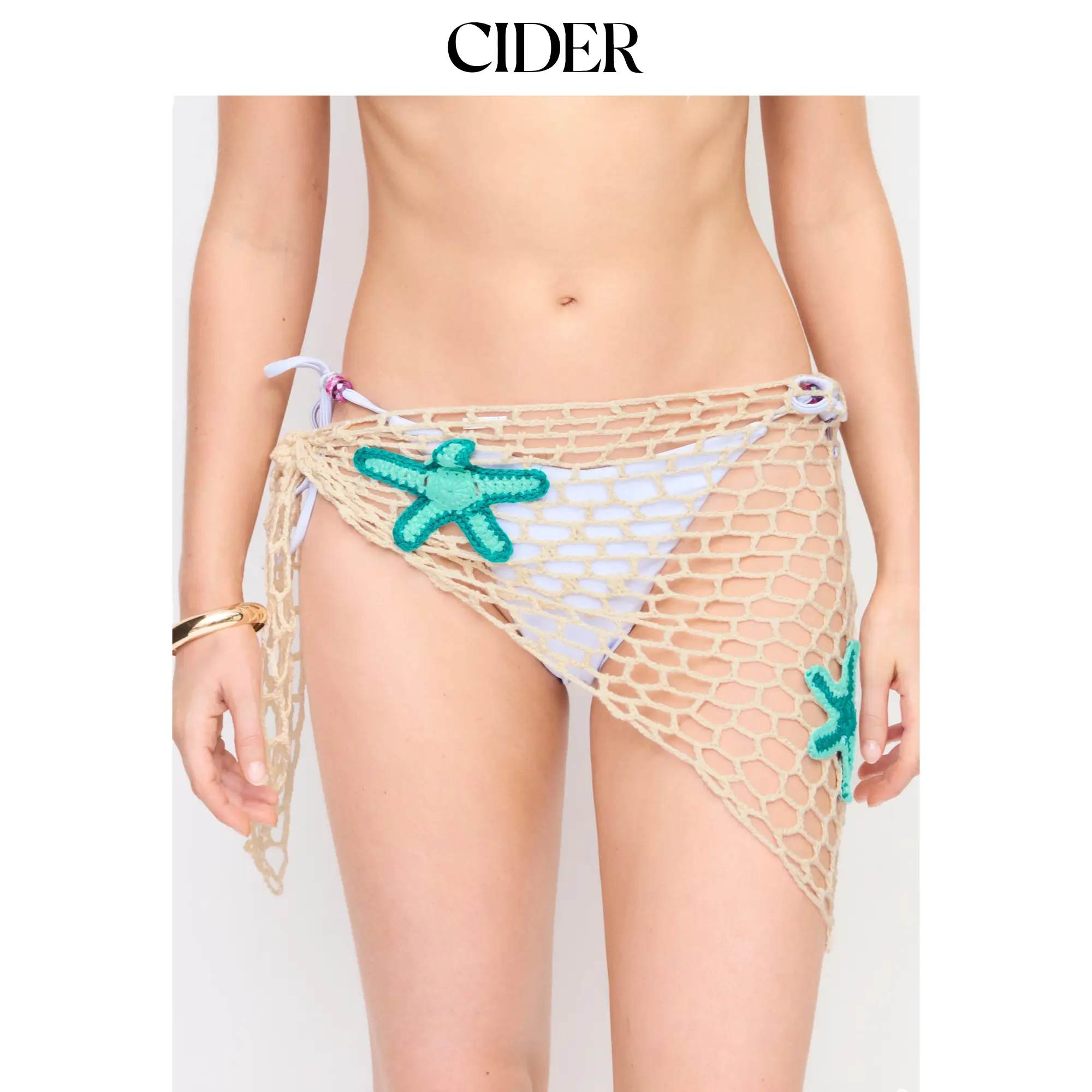 Cider Starfish Graphic Hollow Out Mid Rise Tie Side Sarong