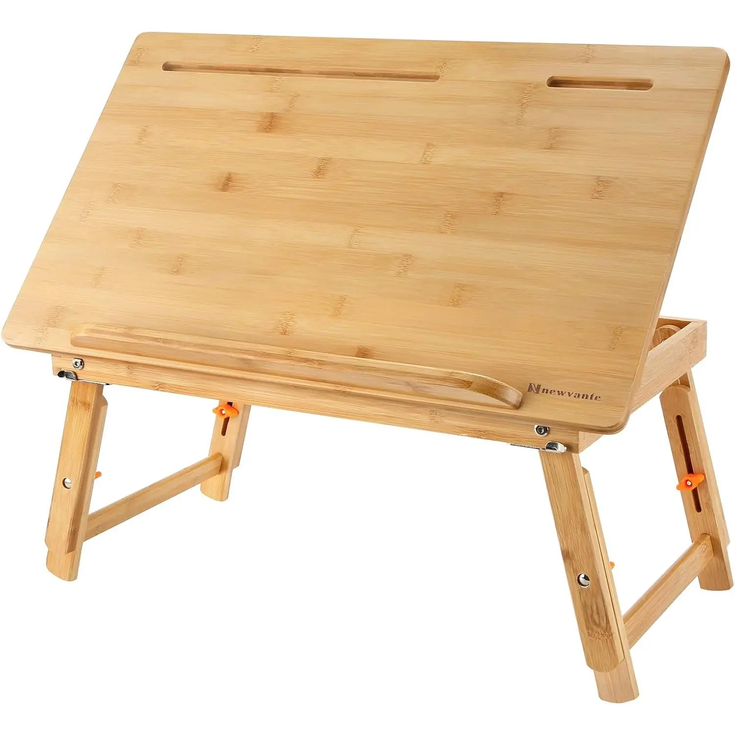 Drawing Table Laptop Desk Adjustable Drafting Desk Foldable Bamboo Bed Tray with Tablet Slot for Adult Kids, Large