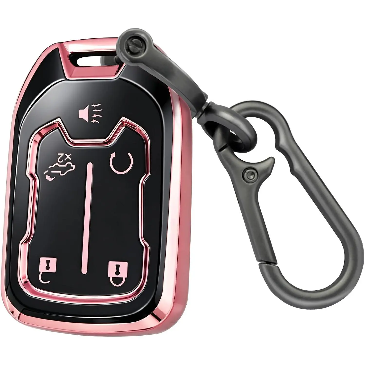 TPU Car Key Fob Cover with 1 x Leather Keychain - Waterproof Synthetic Full Protection Case for GMC Chevy Smart Remote Vehicles (Acadia, Sierra, Terrain, Silverado 1500/2500HD/3500HD, Tahoe, Pink, 5 Button), Tpu Soft