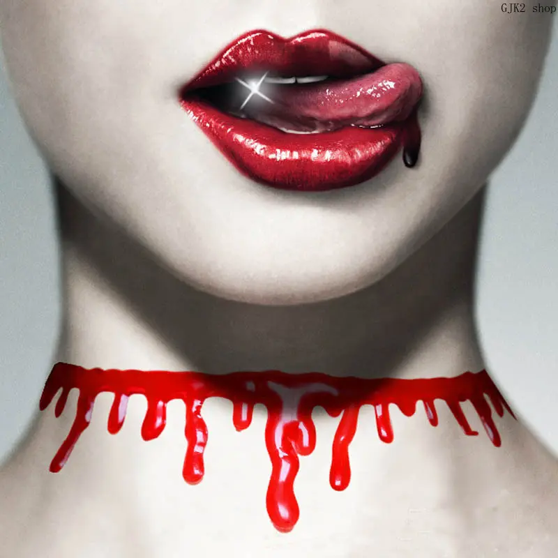 Halloween Blood Drip Choker Necklace, Gothic Horror Red Dripping Blood Collar, Cosplay Party Costume Accessory for Women