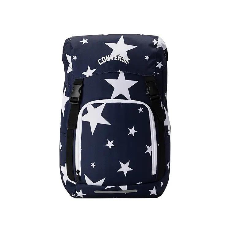 Converse 18L Sporty Casual Star-Print Polyester Backpack for Men and Women, Navy Blue