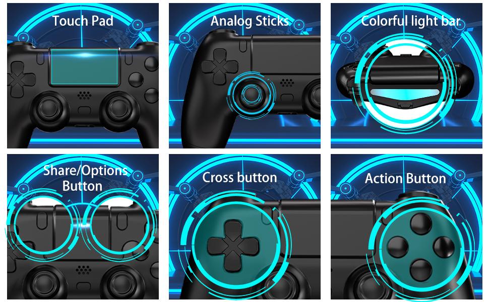 YUYIU Controller for PS4 Wireless Game Controller, Six-AxisHigh.Performance Dual Vibration, with USB ChargingCable, Compatible with Slim/Pro/Pc GamingAccessories