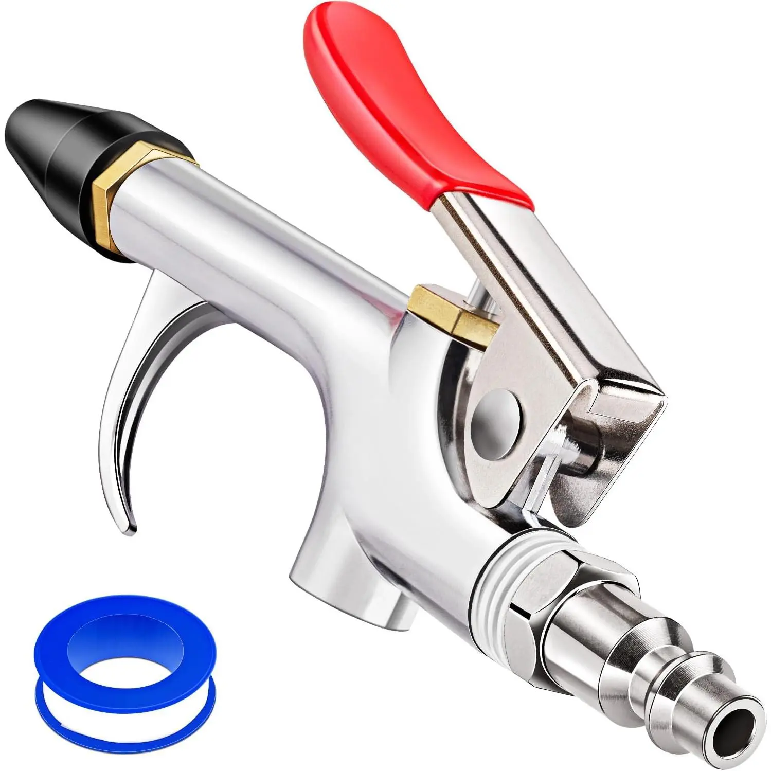 4 count Air Nozzle Blow  Kit for Compressor, 2-Way Connection Mini Air  | 1/4'' NPT Quick Plug, Rubber Tip Nozzle,  Metal Build, Anti-leakage Teflon Tape, Mini Air Compressor  for Dust Cleaning