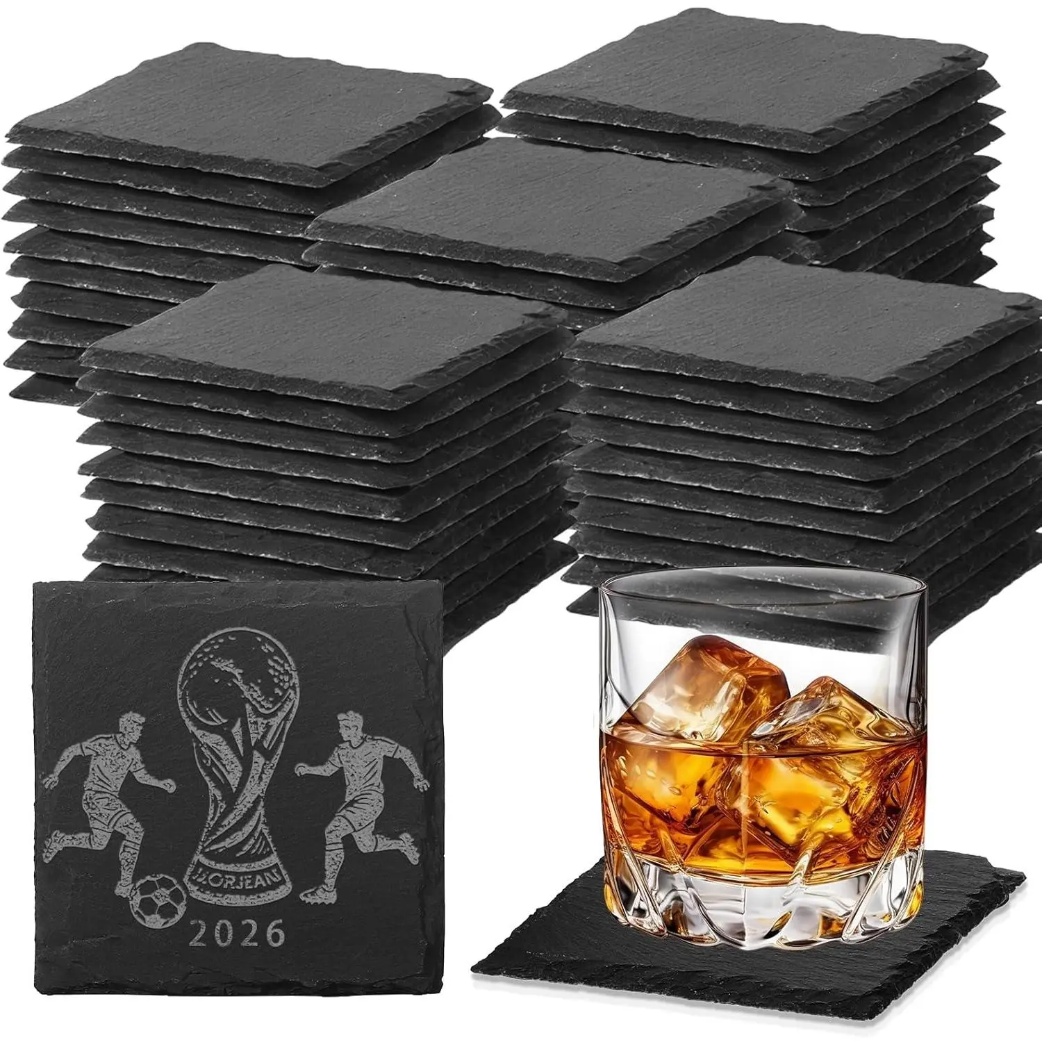 60 Square Custom Slate Coasters, 4-Inch Black Bulk Rock with Blank Laser Engraving Surface, Scratch-Resistant Bottom, Ideal for Home Office Wedding Gifting, Custom Coasters, Slate Coasters For Laser Engraving