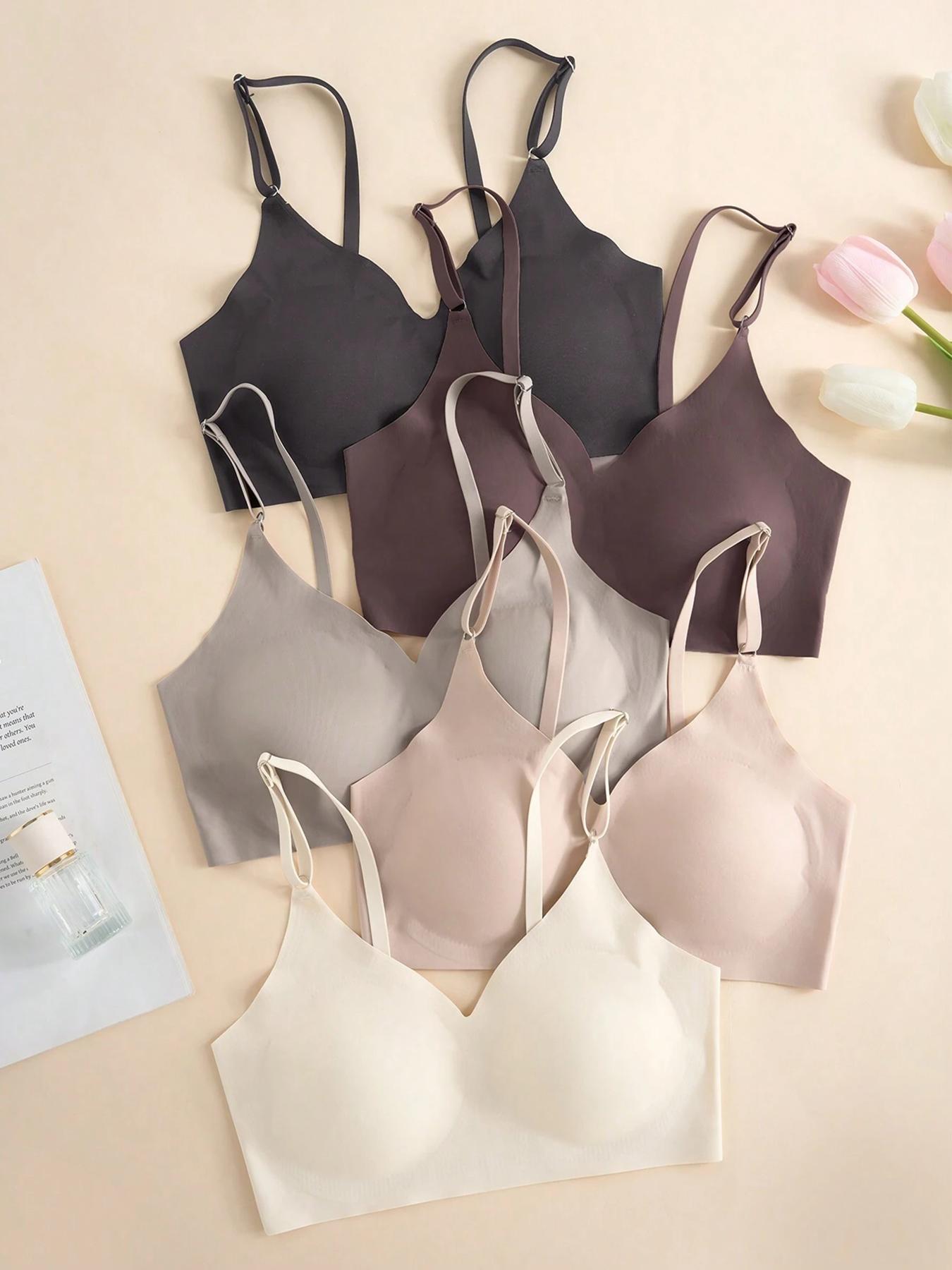 Women's Solid Adjustable Strap Seamless Everyday Bra, Soft Comfortable Breathable Smooth Wireless Bra, Minimalist Lingerie for All Seasons, Breathable Seamless Bras
