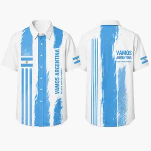 Argentina-Inspired Graphic, Unisex Button Up Shirt,Lightweight Breathable Polyester Short Sleeve Top for Men & Women, Summer Festival, Vacation, Party Wear & Daily Casual Outfit，Size S-5XL, clothes, outfits, men's wear,men fashion,summer men clothes
