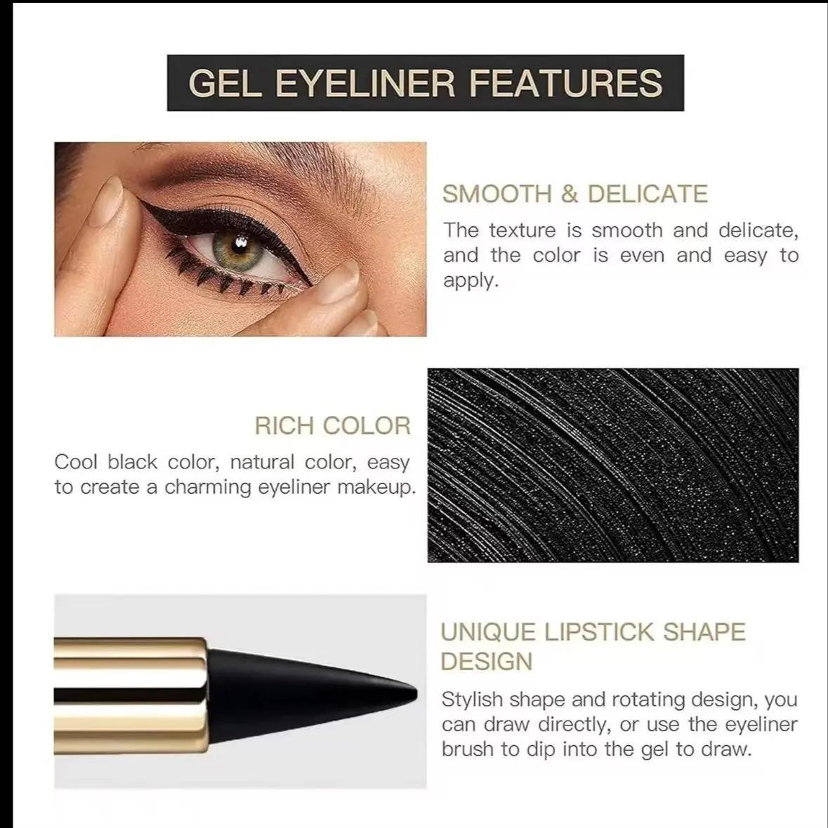 Black Gel Eyeliner Pencil - Waterproof & Smudge Proof for Cat Eye & Smokey Eye Makeup Lipliner Eyeshadow Cream Color