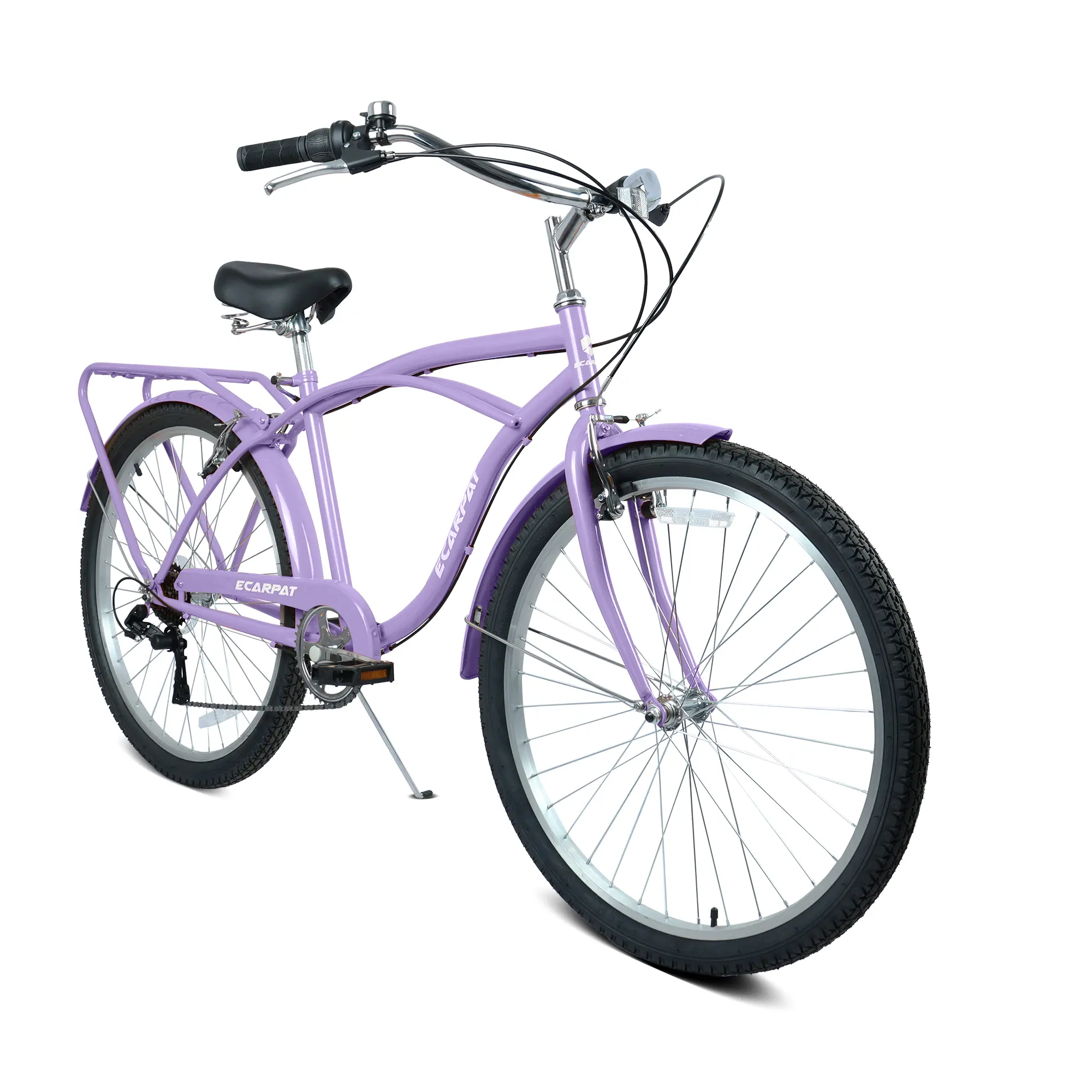 Unisex 26-Inch 7-Speed Beach Cruiser Bike, High-Tensile Steel Step-Through Frame, Lightweight Alloy Wheels, V-Brakes, Comfort Saddle, Multiple Color Options, Ideal for Leisure Commuting Outdoor Use (Purple/White Available), Outdoor Leisure