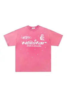 American Vintage Streetwear T-Shirt, Washed Distressed Tie-Dye Flame Letters Stars, Men's Summer New Fashion Casual Sport Round Neck Half Sleeve Tee
