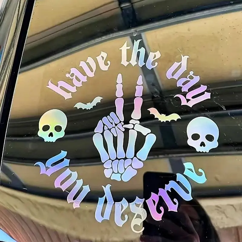 Laser Skull Hand Gothic Car Decal Weatherproof Vinyl Sticker, Funky, Laptops, Cars, Holographic, Dark Humor, Peace Sign, Peppy