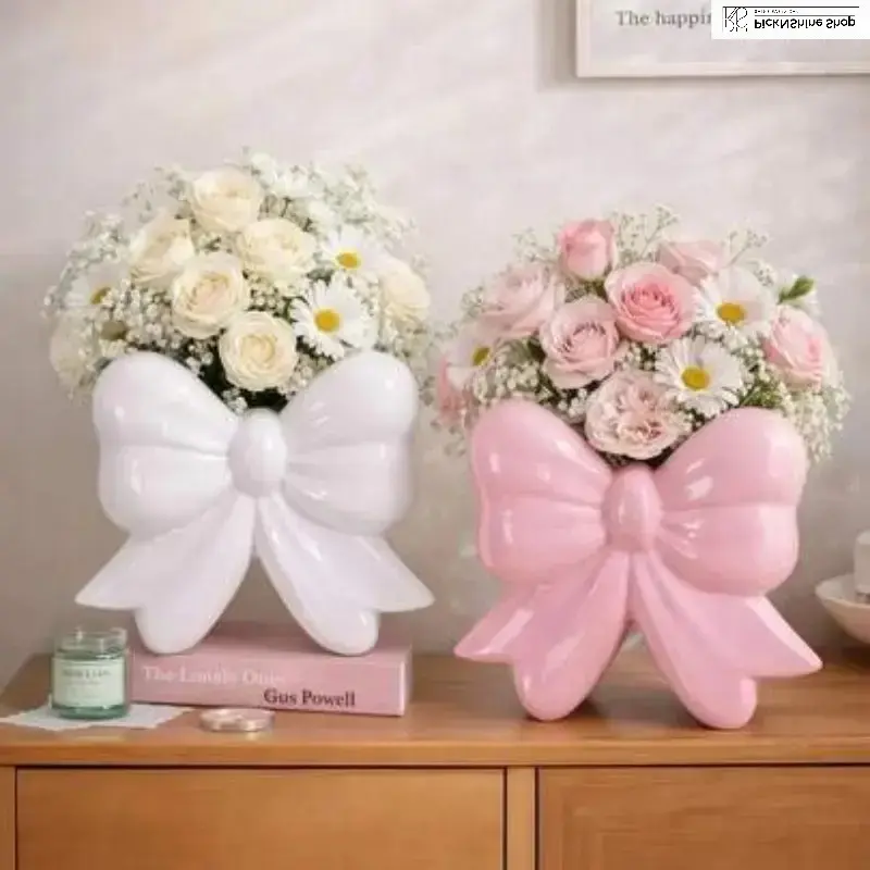 Bow Shape Pink Decorative Vase - Room Accessories, Aesthetic Table Centerpiece, Cute Home Decor Gift