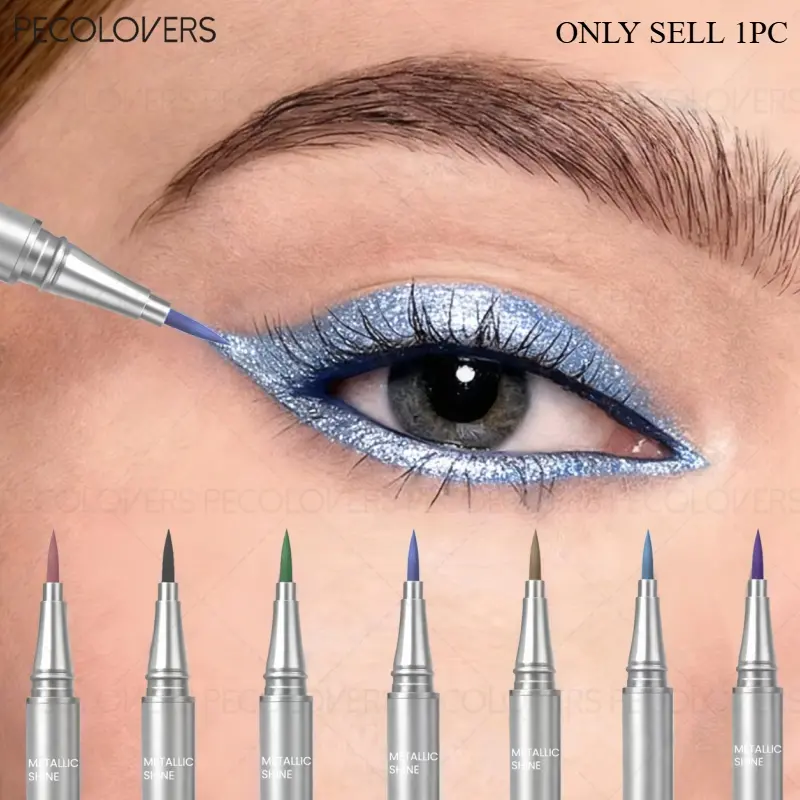 1 Pcs Metallic Shine Eyeliner, Metallic Blue Green Copper, High Pigmented Non-Fading, Smudge-Proof Waterproof Smooth Glide, for Stage Holiday Party Music Festival, Eyeliner Pencil, Metallic Shimmer, for All Skins, Longwear Eye Liner, Makeup Eyeliner