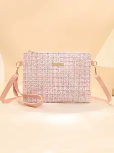 Chic Tweed Crossbody Bag, Zipper Closure, Detachable Adjustable Leather Strap, Hardware, Perfect for Stylish