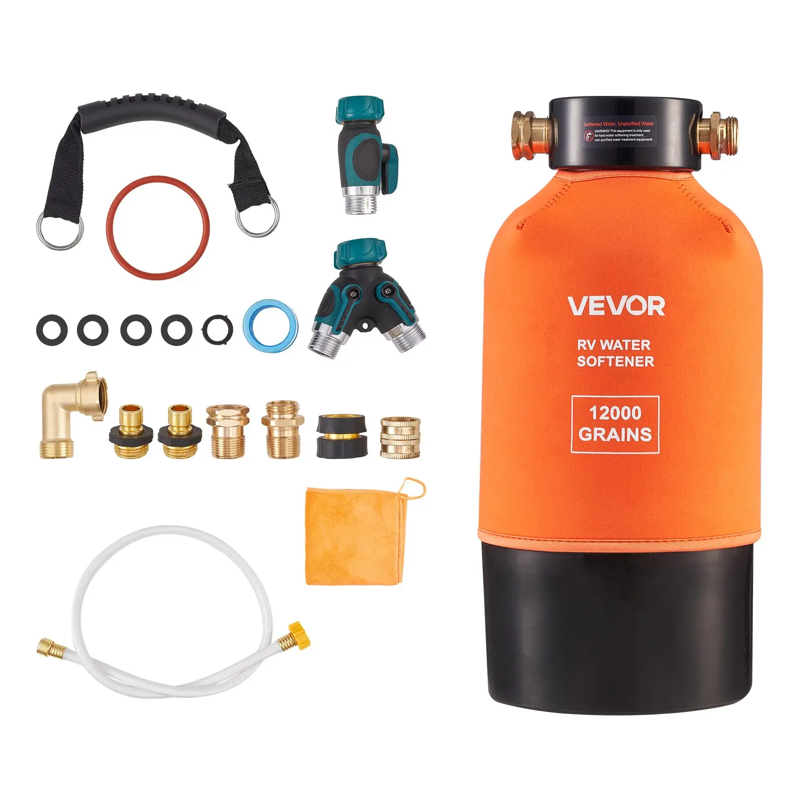 VEVOR Portable RV Water Softener, 12000 Grains NSF-Certified Food-Grade Resin, 3/4" NPT Fittings, Quick Connect, Versatile for Outdoor Use, Long-Lasting Performance for RV Living, Camping, Car Washing