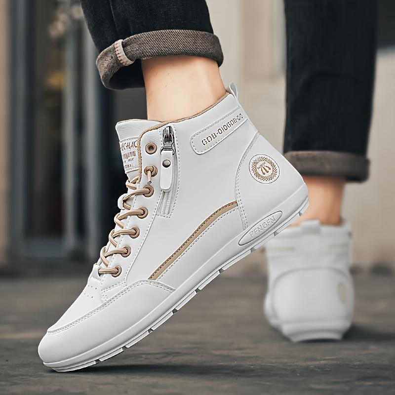 Men's High-Top Shoes Comfortable Durable Fashionable with Side Zippers Rubber Soles for Sports Running Trendy Walking Sneaker Closed Trainer Athletic Footwear