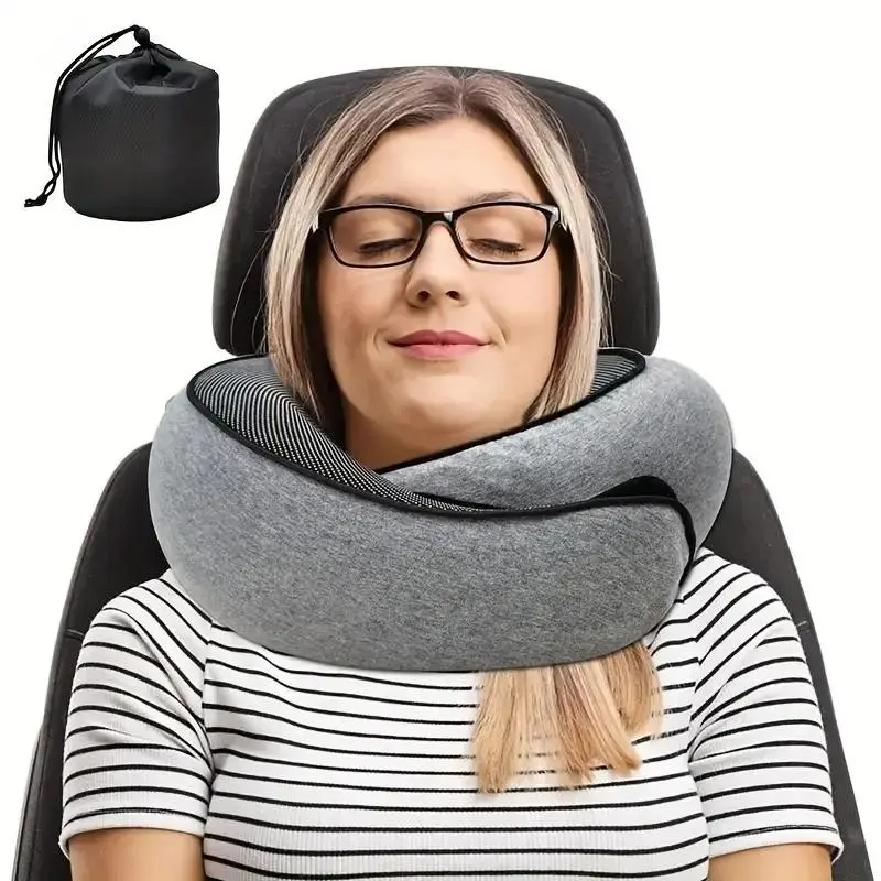 Multifunctional Memory Foam Travel Neck Pillow, Soft Foldable U-Shaped Neck Support, Portable Lightweight Neck Cushion for Train, Plane, Office, Car, Home