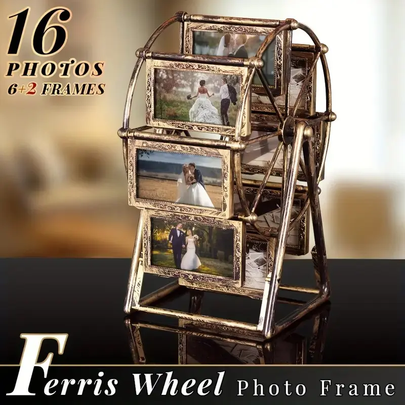 Vintage Rotating Ferris Wheel Frame, 8 X 4 Inch Photo Frames, Elegant Decorative Home Decor for Living Room, Bedroom, Desk, Perfect Gift for Valentine's Day, Birthday, Christmas
