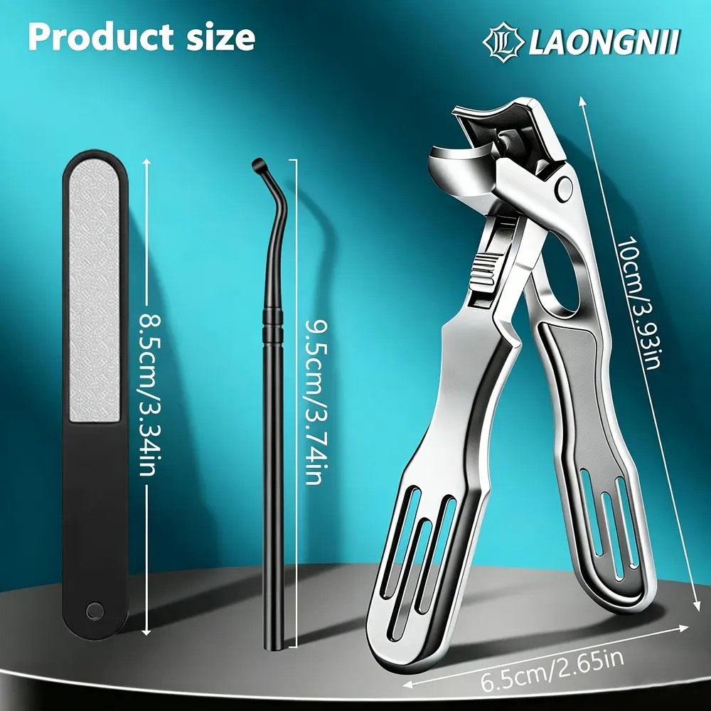 3PCS Heavy-Duty Stainless Steel Toenail Clippers Set for Thick & Ingrown Nails - Curved Sharp Blade, Safety Lock, Professional Pedicure Tools for Men & Women