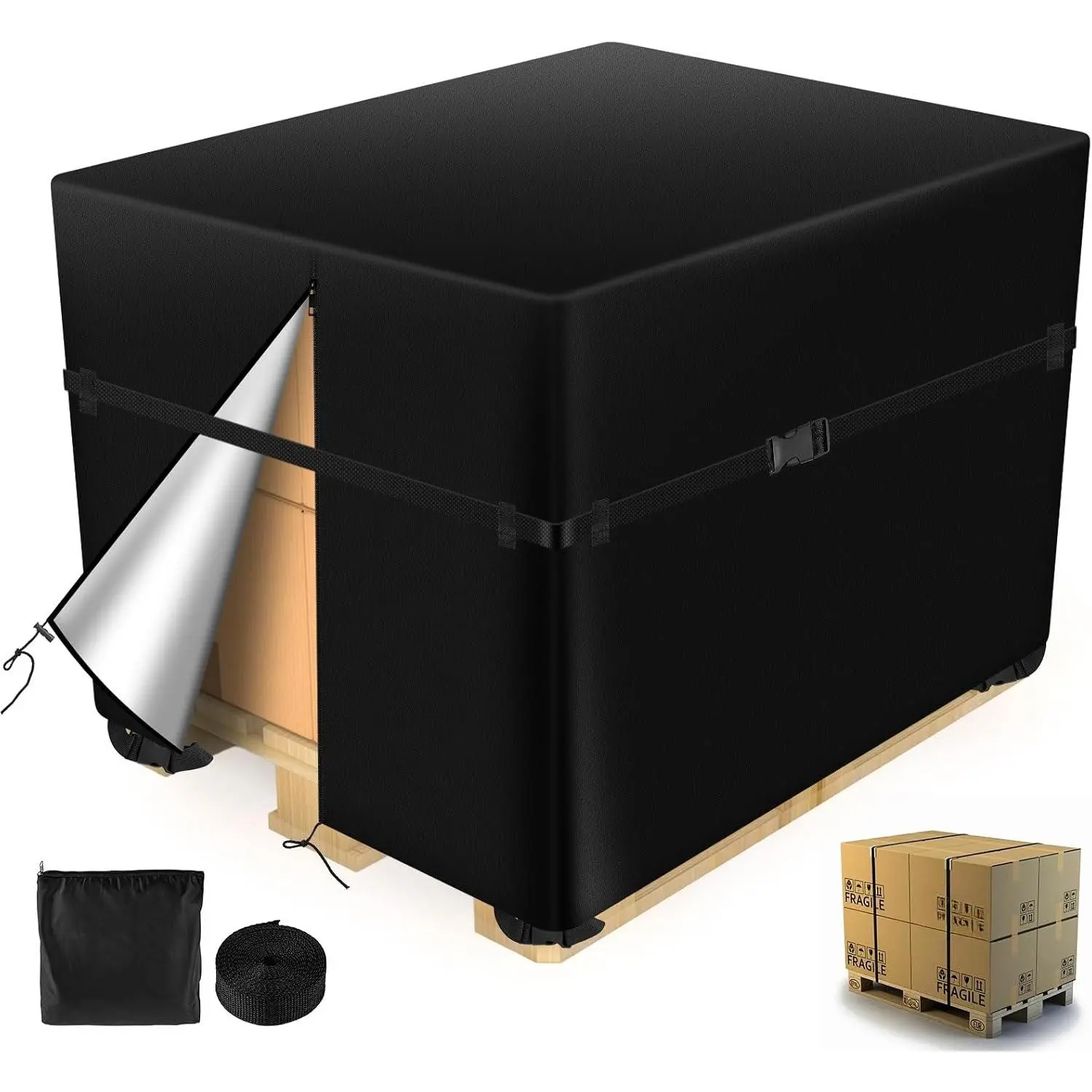 Pallet Covers 48x60x48 Inches - 900D Heavy Duty , Triple Protection (Zipper, Reinforced Rope, 4 Buckles) for Industrial Storage & Shipping Supplies (48x60x48 Inches)