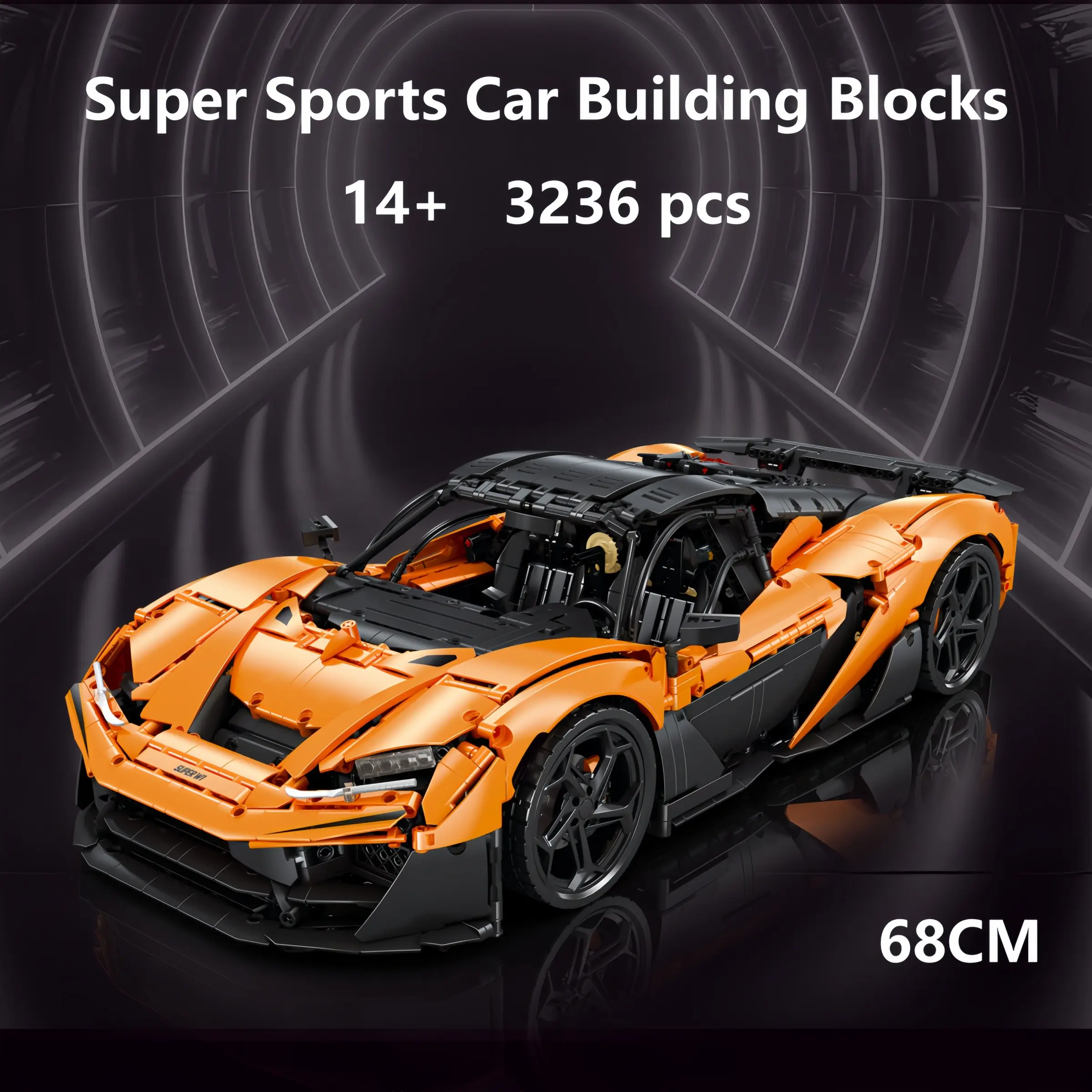 4236 PCS Orange Black Supercar Building Kit, Vehicle Building Blocks, Modular Chassis Sports Car With Openable Hood, For Teen & Adult Block Hobbyists, Office & Living Room Table Decoration