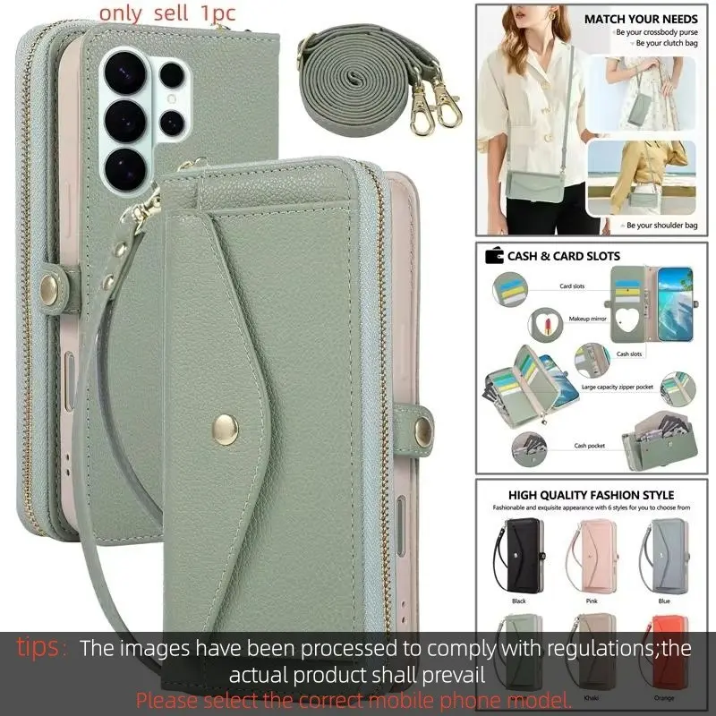 Crossbody Flip Leather Protective Phone Case For Samsung Galaxy S26 Ultra S25 FE S24 Plus S23 S22 S21 Note20 Strap Wallet Card Mirror Cover Phone Pockets