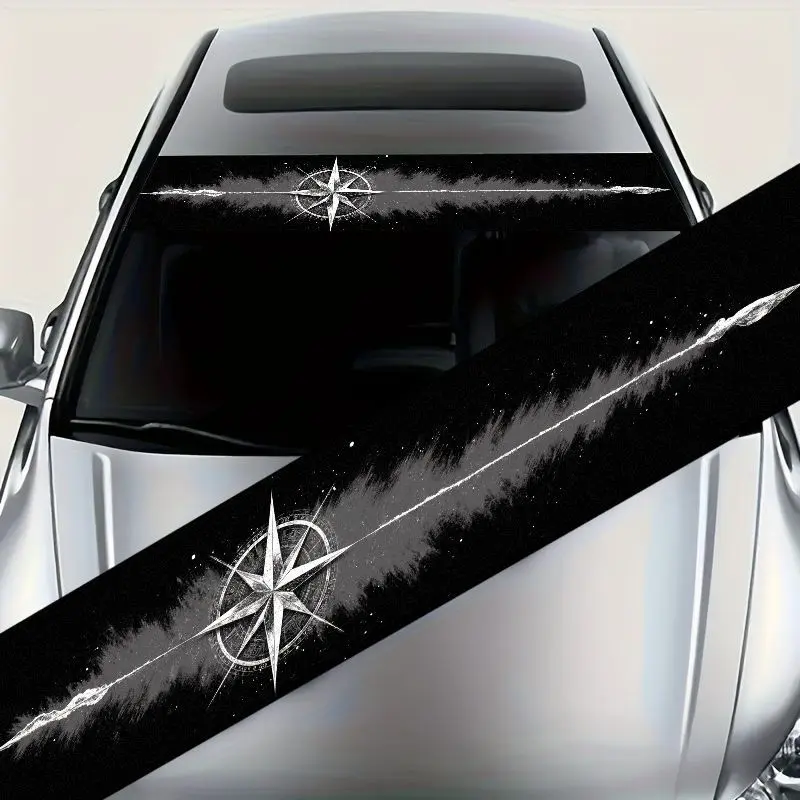 1pcStylish Compass Design Car Front Windshield Stickers, Designed for Durability and UV Protection, Perfect for All Vehicle Types - Enhances Your Car's Look While Providing Privacy and Shade.