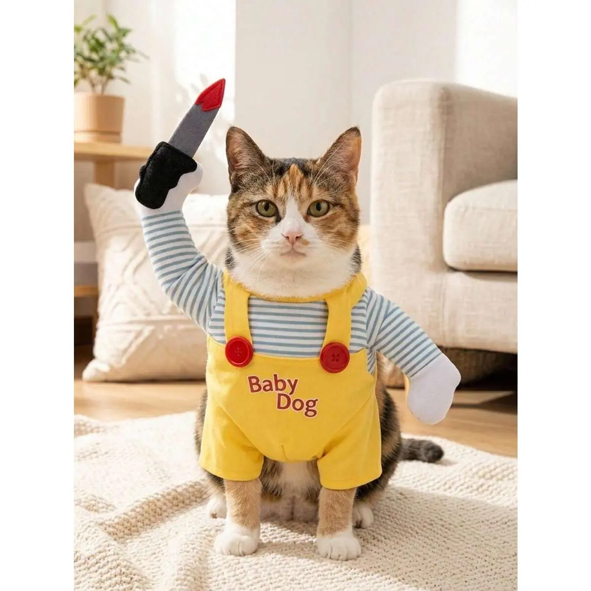 PETSIN Halloween Pet Attendant Killer Costume - 1 PC Cap-Wearing 2-Piece Outfit for Cats and Dogs