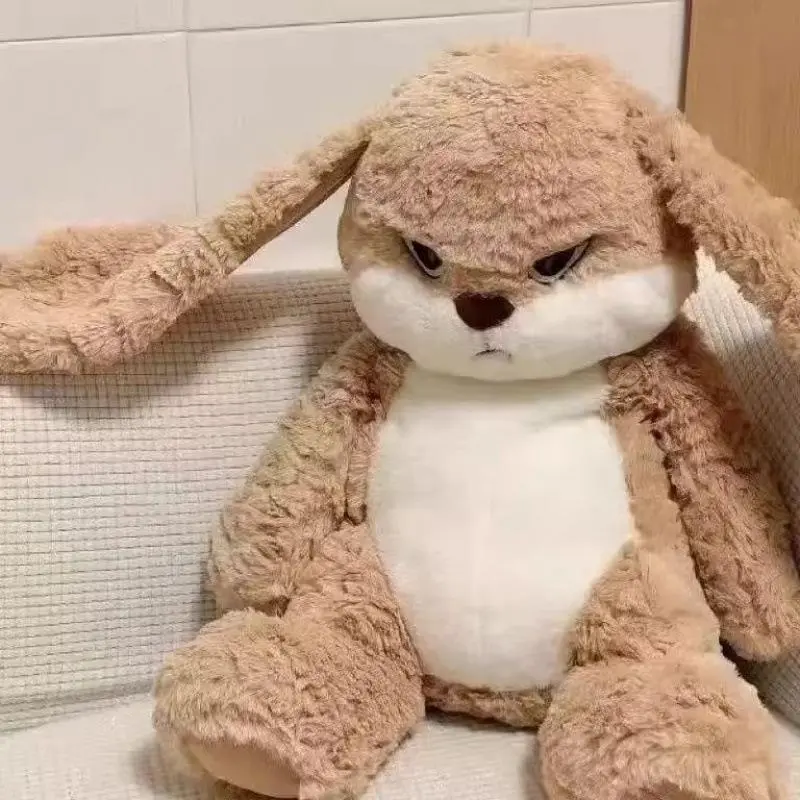 2026 New Large Grumpy Long Ear Bunny Plush Pillow, Fluffy Angry Face Rabbit Stuffed Animal, Oversized Hugging Doll For Bedroom Decor & Teen Gift