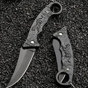Edc Folding Pocket Knife, Tiger Stripe Engraved Handle, Stainless Steel Blade, Ideal for Camping, Hiking, Outdoor Fishing Tools