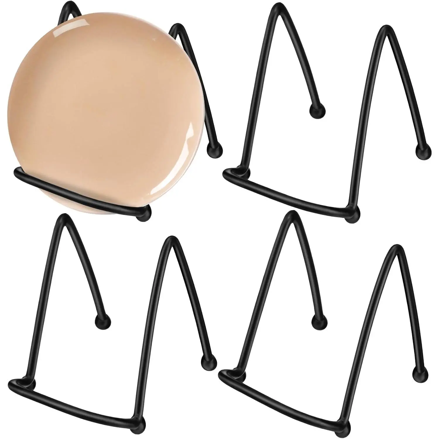 4 count Small Plate Holder Display Stands Mini Metal Frame Stand for Picture, Book, Photo Easel, Creation, Collectibles Square Wire Plate Stands for Display Mobile Phone (4 Inch,Black)
