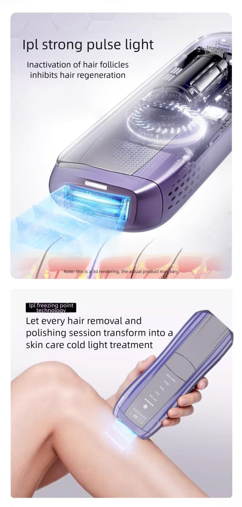 IPL Laser Hair Removal Device with Sapphire Ice-Cooling Technology for Women & Men, Painless & Long-Lasting Hair Remover for Full Body Use at Home, Safe on Face, Bikini Line, Armpits