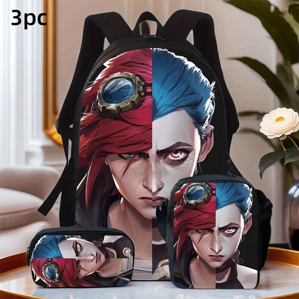 Arcane Theme Backpack Set, 3-Piece Large Capacity School Bag with Lunchbox & Pencil Case for Teen Girls, Casual Back to School Haul, Friend, Chic, Athletic, Multi-Compartment, Large Size