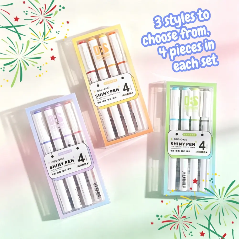 4pcs Shimmer Highlighter Set, Glitter Star River Shimmering Markers, Aesthetic Pastel Glitter Pens, Ideal for Notes, File Marking, DIY Journals, Card Making, Office Supplies