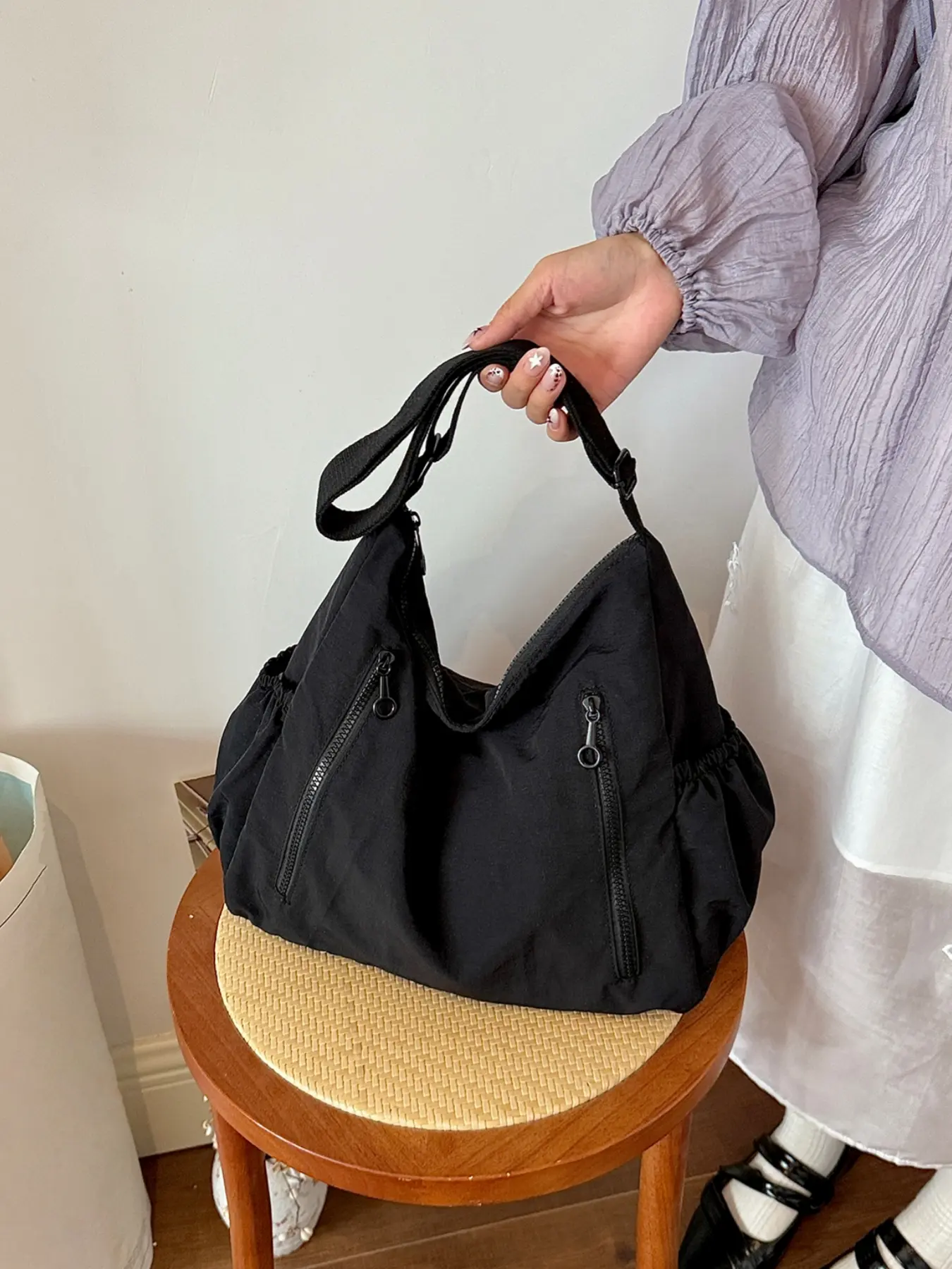 Simple and casual slouchy style large-capacity tote bag, multi-pocket lightweight daily commute adjustable crossbody Drop Shoulder bag