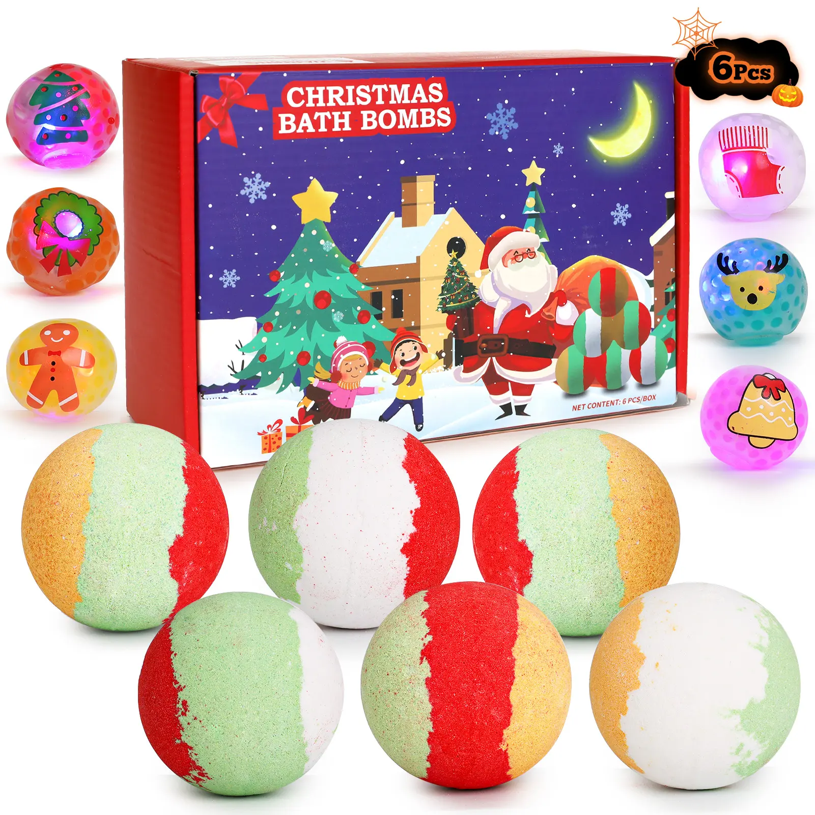 6Pcs Christmas led Bath Bombs toys with Surprise toys led tys Santa Theme Handmade Gift Set Perfect for Cozy Bath Toys Relaxation Fun Christmas Birthday Holiday Gifts for Her Him Adults Teens Boys Girls