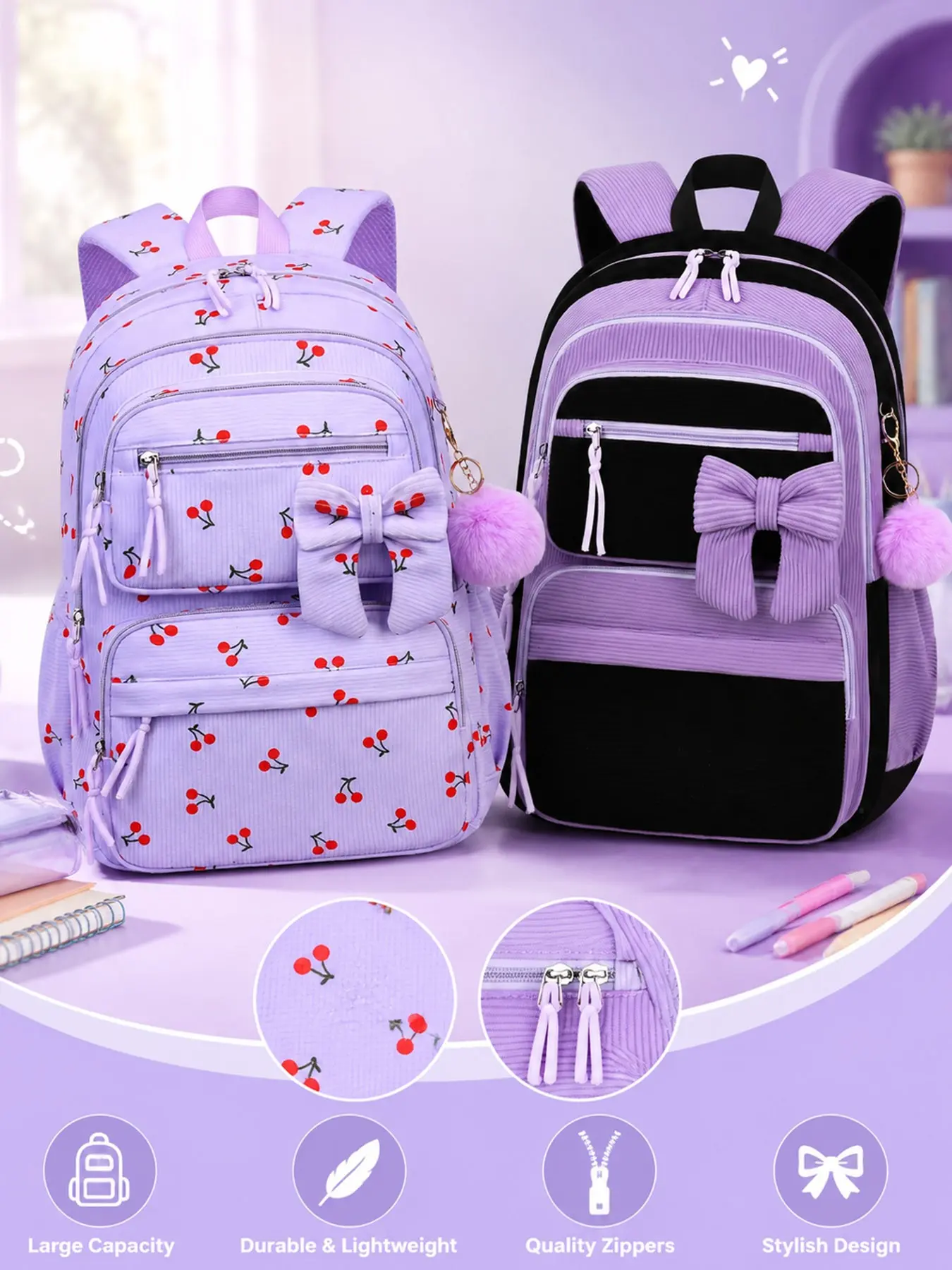 Velvet Fabric Youth Backpack for Students, Large Capacity Shoulder Bag for Middle School & High School, Casual Lightweight Camping Travel Backpack, Casual Printed Backpack