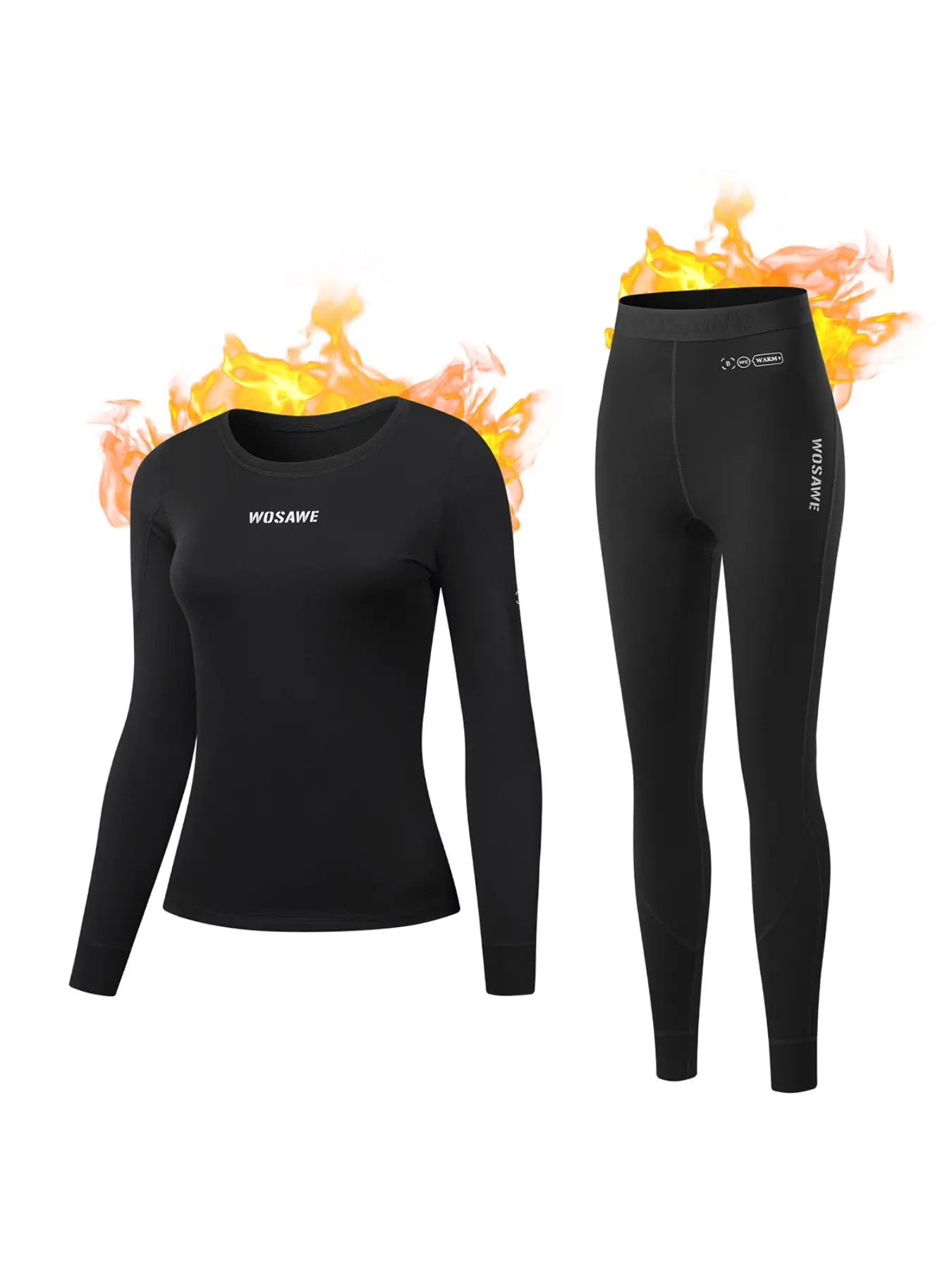 WOSAWE Women Thermal Base Layer Set Slim Fit 4-Way Stretch Breathable Sweat Wicking Outdoor Cycling Fitness Suit Thermal Wear