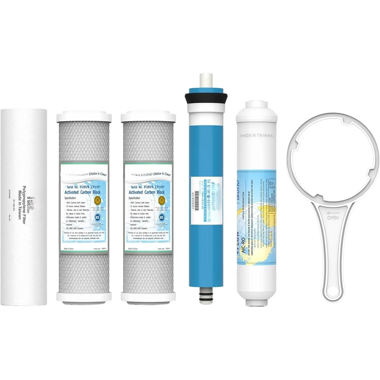 ERO 5 count Reverse Osmosis Filters Yearly Set, 5 Stage Reverse Osmosis Water Filter, Under Sink RO  System Kit, Compatible with  10" RO System, Water Filter Wrench Included