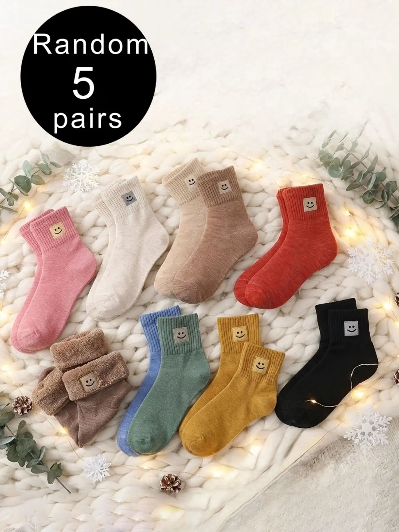 5 Pairs Random Women's Emoji Pattern Crew Socks, Multi-Color Mid-Calf Socks for Fall & Winter, Casual Fitted Socks for Daily Use