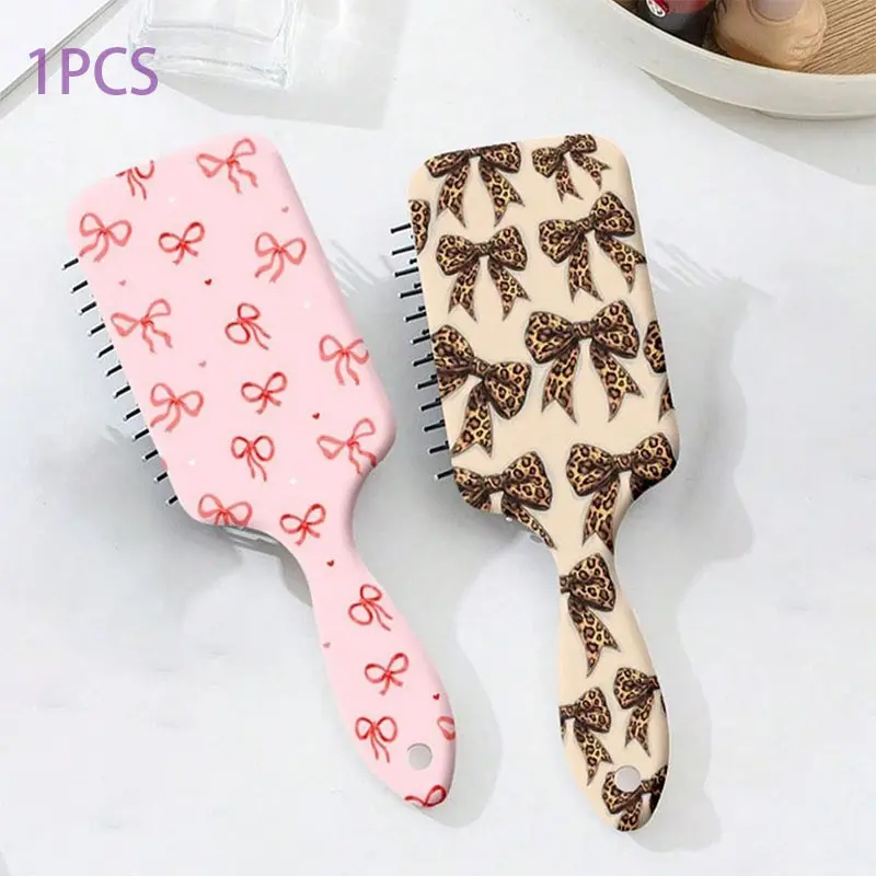 Leopard Print Bow Cushion Brush, Cute Mini Massage Comb for Detangling, Smooths Hair & Relieves Scalp, Portable for Home Use, Hair Detangler Brush, Detangling Hairbrush