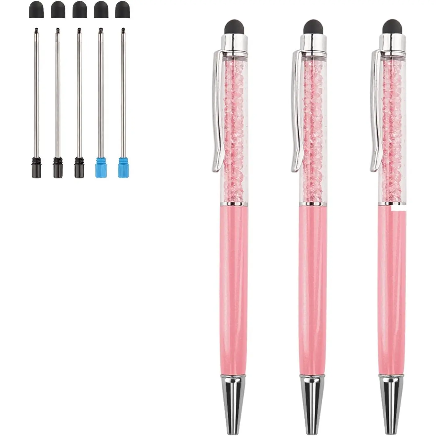 Ballpoint Pens 3 count 2 in 1 Bling   Pen Capacitive  Screen Stylus with  Refills Black Blue Ink Rubber Tips for  iPad Kindle Touchscreen Devices