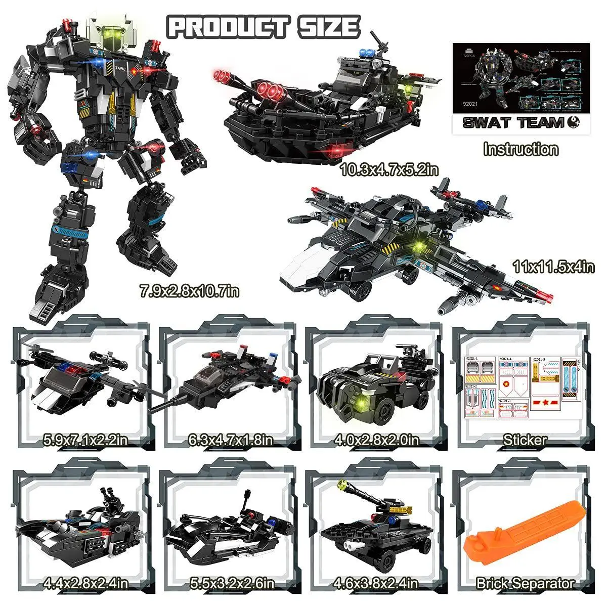 729 PCS 51-in-1 STEM Transforming Robot Building Kit, DIY Construction Set to Build Robots Tank Plane & Vehicles, Educational Engineering Toy for Kids Age 8-12