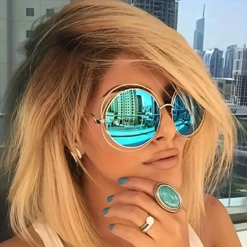 Stylish Vintage Sunglasses for Women, Retro Oversized Round Metal Fashion Glasses with Gradient UV-Protective Lenses, Oversized Trendy Sunglasses, Vintage Trendy Sunglasses