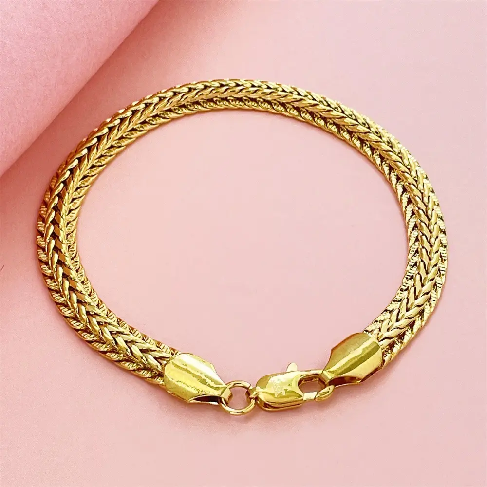 Women's Gold Bracelet Liquid Gold Flat Herringbone Chain Minimalist Tarnish Free Accessory For Everyday Office Wear