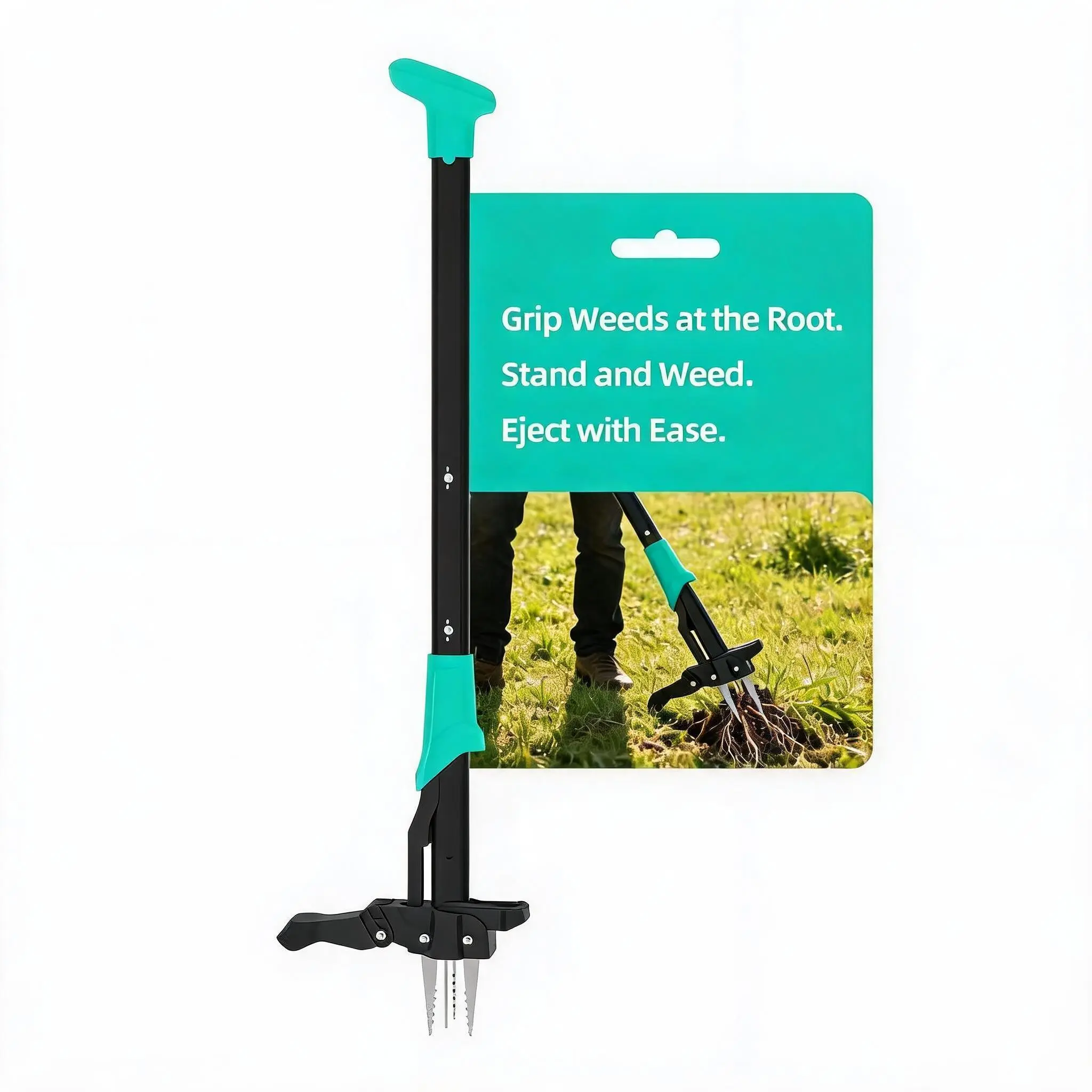 Effortless Weed Removal Vertical Weed Puller – 4-Claw Manual Weeding Tool, 40-Inch Long Handle, Easy Ejector, Ergonomic Garden Hand Tool for Lawns & Gardens, Durable Construction, Black & Blue