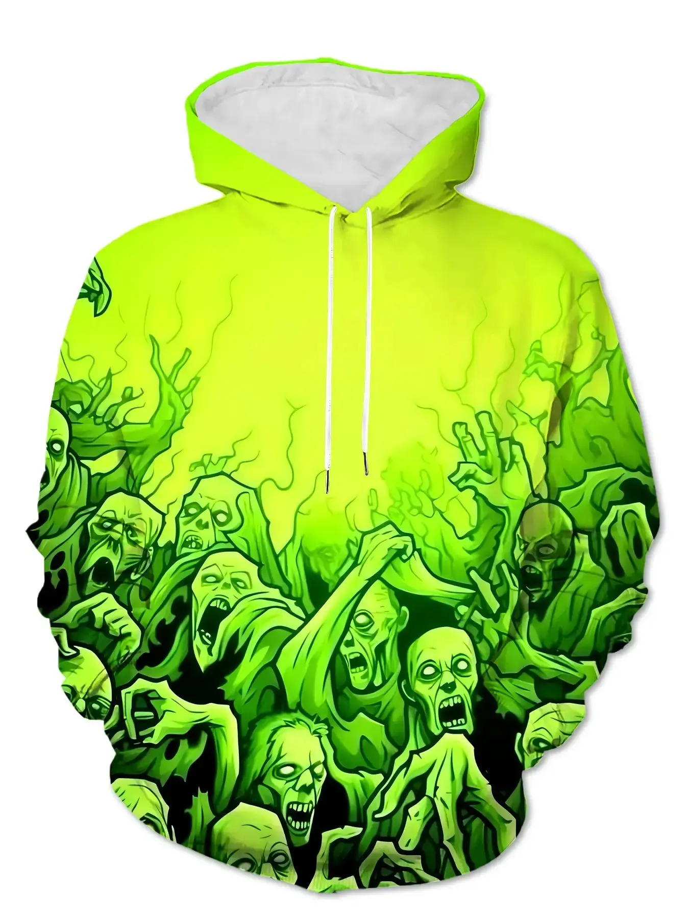 Halloween Zombie Sweatshirt, Asymmetrical Long Sleeve, Loose-Fit Casual Wear, Fall & Winter, All-Over Print, Unisex