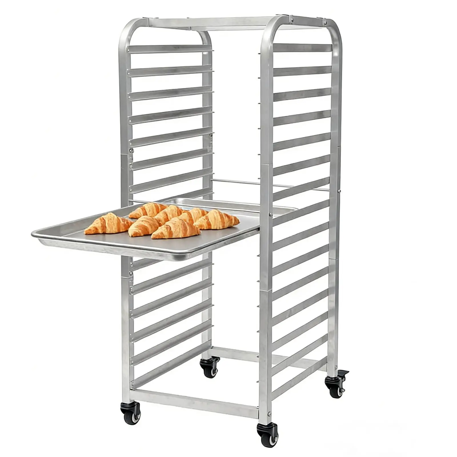 Commercial 10/15-Tier Aluminum Bun Pan Rack with Lockable Wheels – Mobile Bakery Cooling Rack Trolley – Kitchen Oven Shelf, Ideal for Restaurants and Home Use